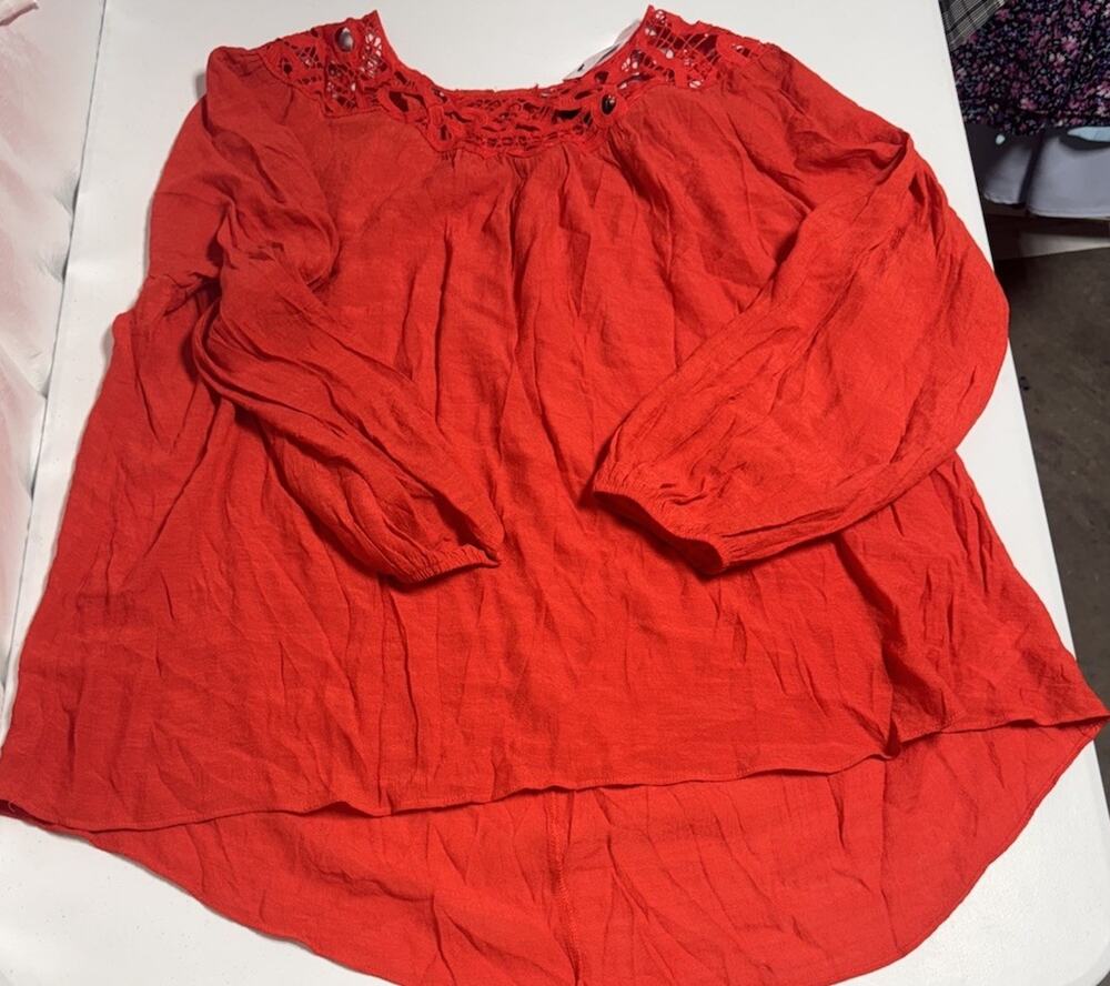 NWT Lane Bryant Women's Red Lace Top Long Sleeve Blouse Size 22/24
